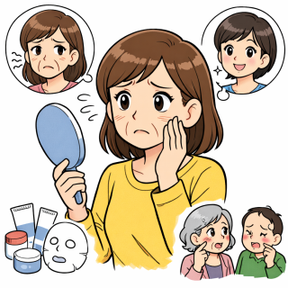 名古屋の美容鍼でほうれい線改善を目指す女性のイメージイラスト